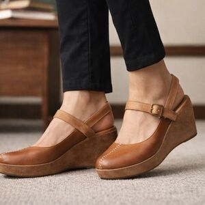 Antelope Brown Leather Mary Jane Wedge Platform Comfort Shoes EU 40 US 9.5